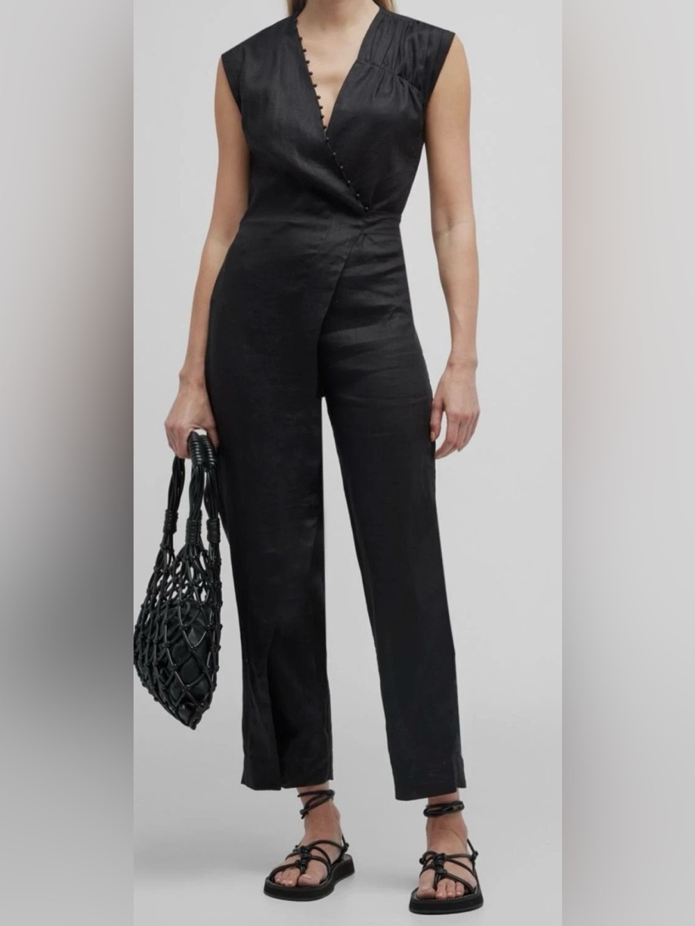 Pinkfilosofy 100% Linen Black Dai Jumpsuit, Size Small